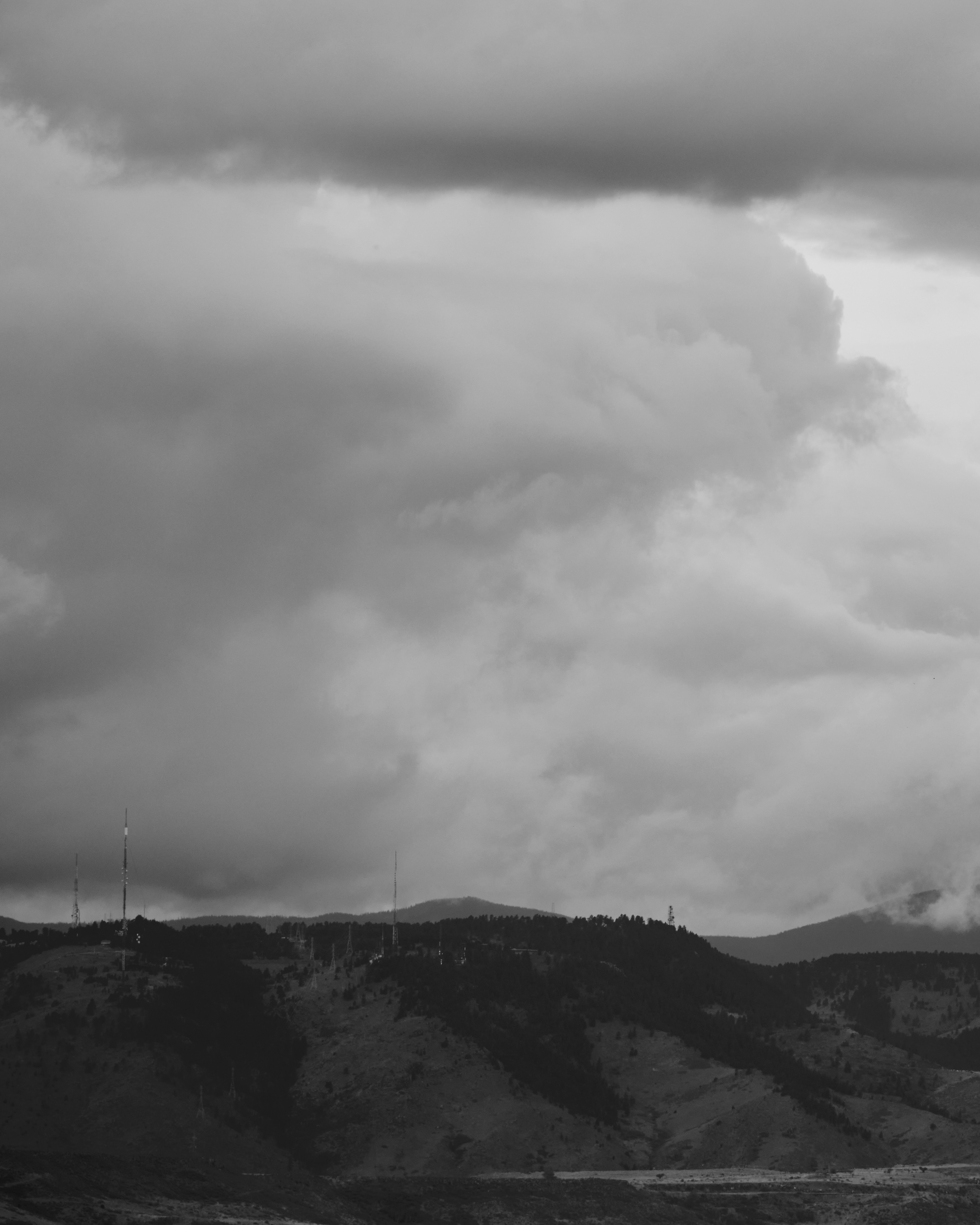 A black and white image of rain clouds over Golden, CO